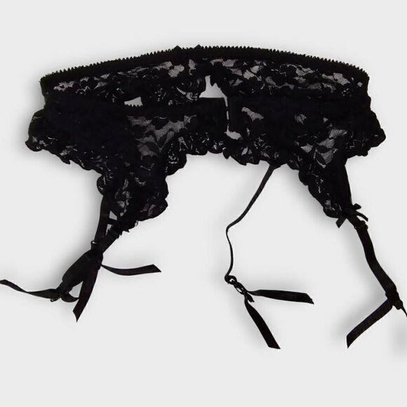 Garter Belt Women Black Lace Four Clips Stretchy Floral Sexy Intimates Stockings - Picture 1 of 6